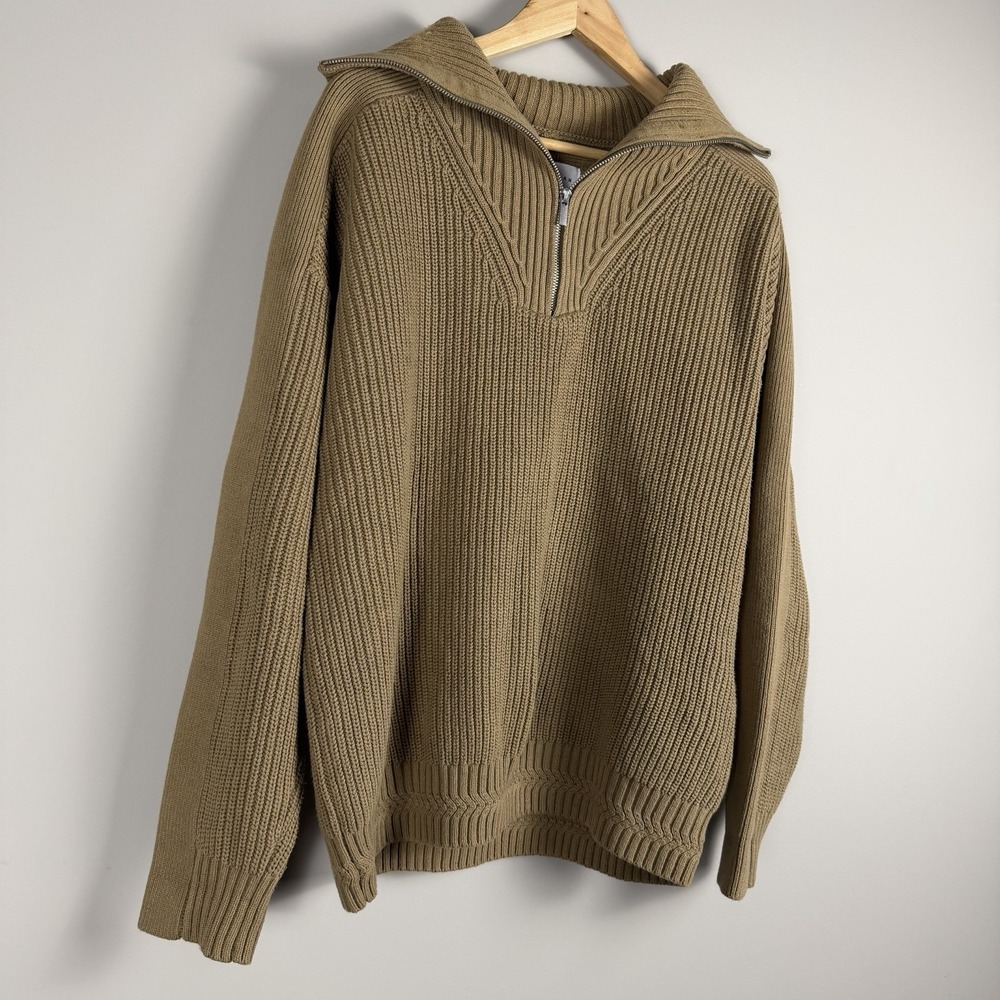 TOPMAN Hester Ribbed Knit Sweather Half Zip Mens Size Large High Collar Pullover - Picture 3 of 16